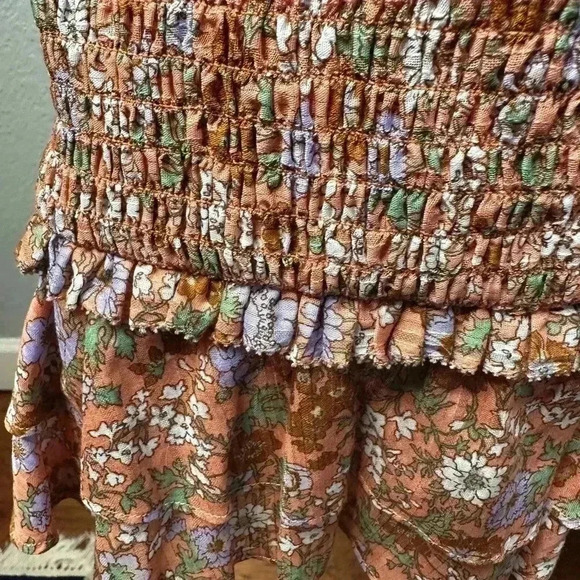Veronica Beard Melodie Floral-Print Smocked Cotton Mini Skirt - Coral Size 10 - Picture 7 of 11